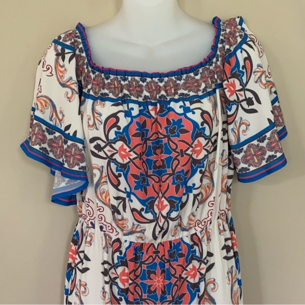 Flying Tomato‎ Blue and Orange Patterned Maxi Dress